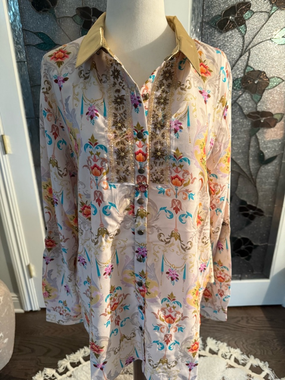 ARATTA NWT Embellished Floral Tunic Blouse in Blush Pink